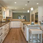 quartz countertop, kitchen cabinets, maple flooring